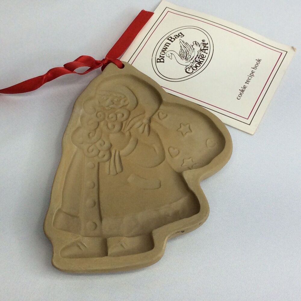 Brown Bag Cookie Art Santa Claus Mold w/Booklet Christmas Hill Design 1989
